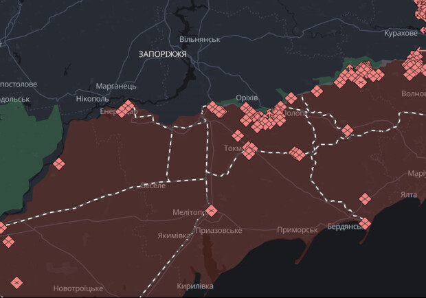 Карта бойових дій в Запорізькій області. 